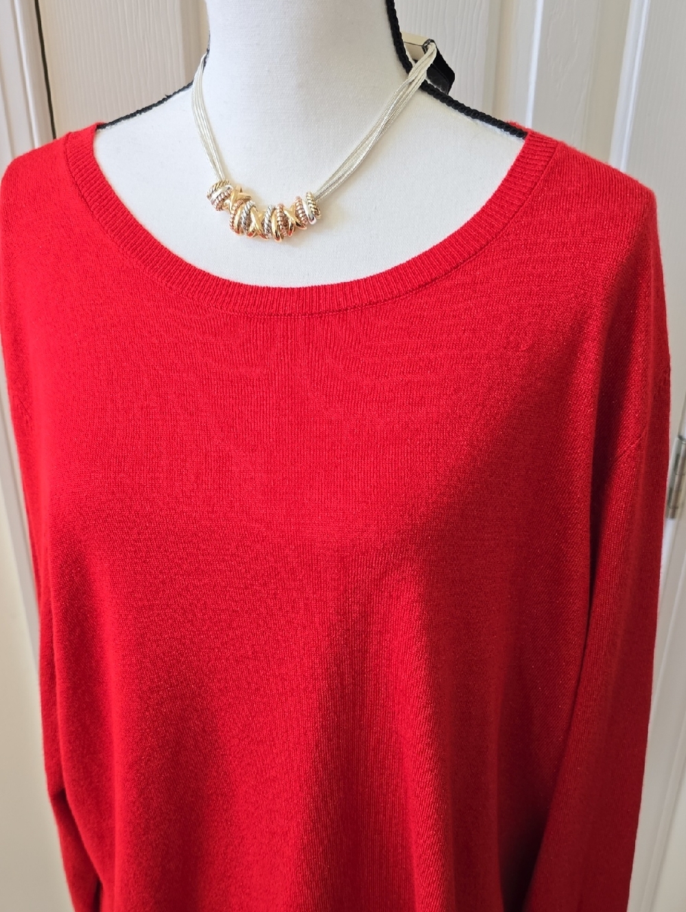 WORTHINGTON WOMENS PLUS SIZE RED SPARKLING PULLOVER LONG SLEEVES SWEATER SIZE 2X
